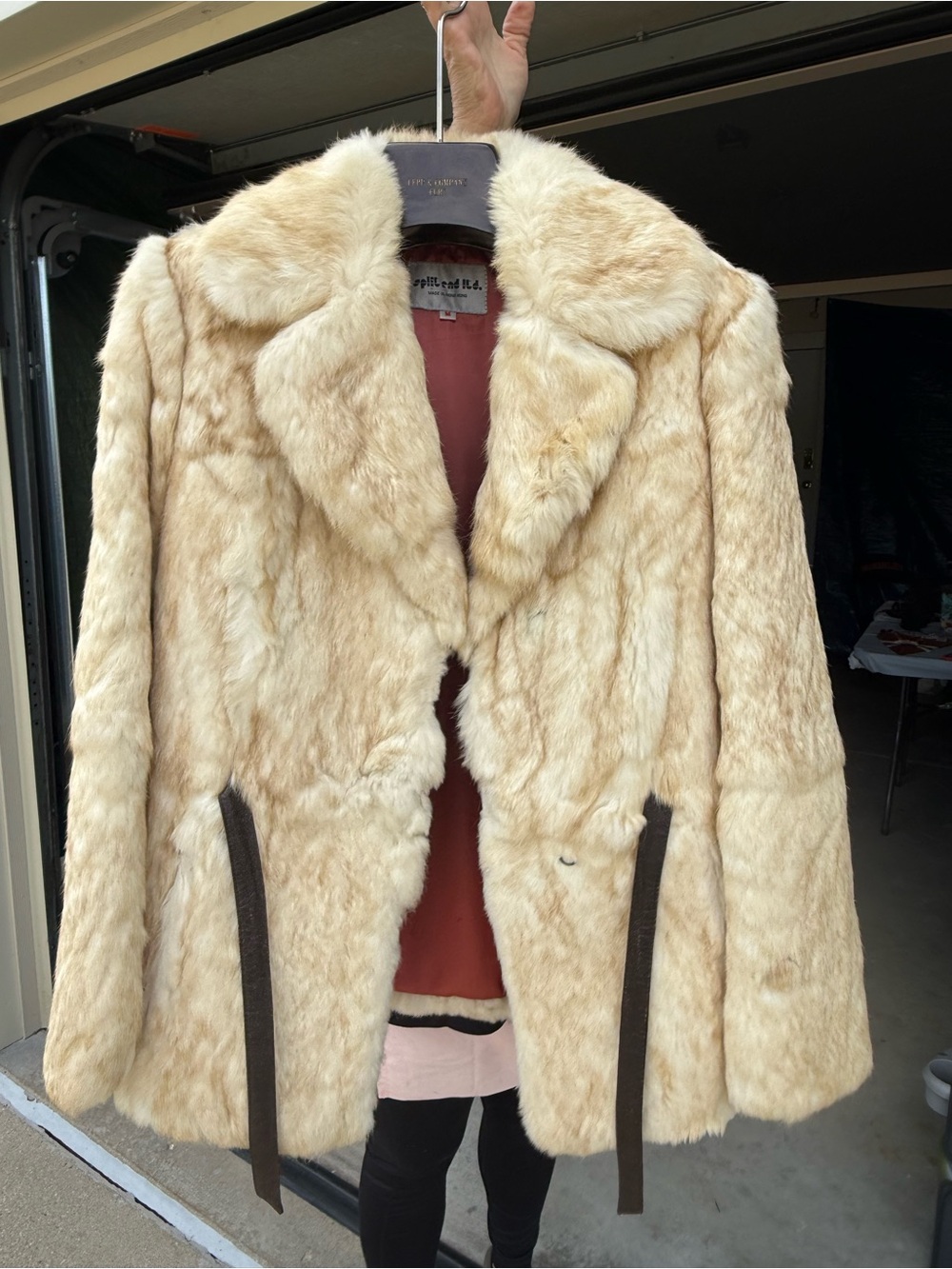 Womens Cream Rabbit Fur Coat - Classic Collared Jacket